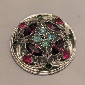 Multi-gem Silver Circular Brooch